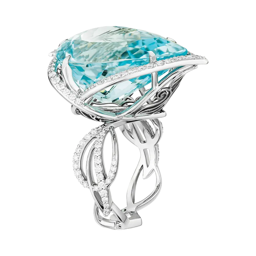 Кольцо с аквамарином, бриллиантами из белого золота 750 пробы, фото № 3