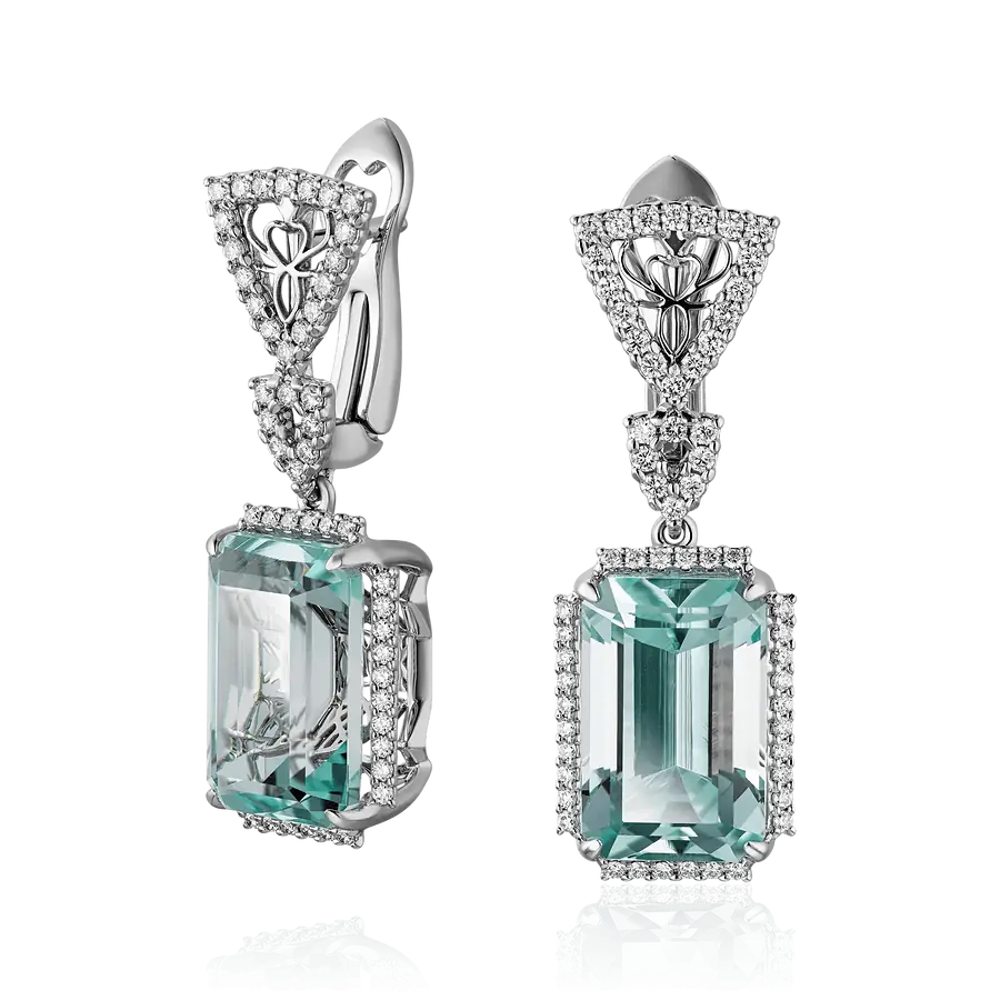 Серьги с аквамарином, бриллиантами из белого золота 750 пробы, фото № 1