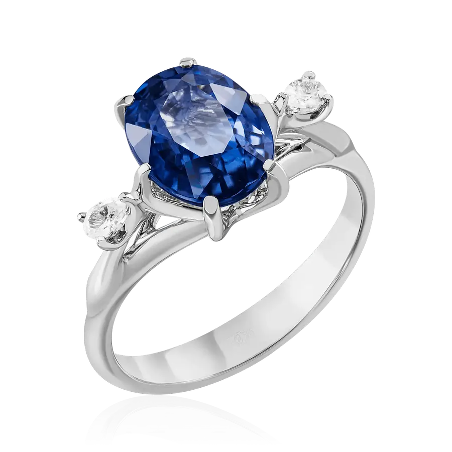 Кольцо с сапфиром из белого золота 585 пробы, фото № 1