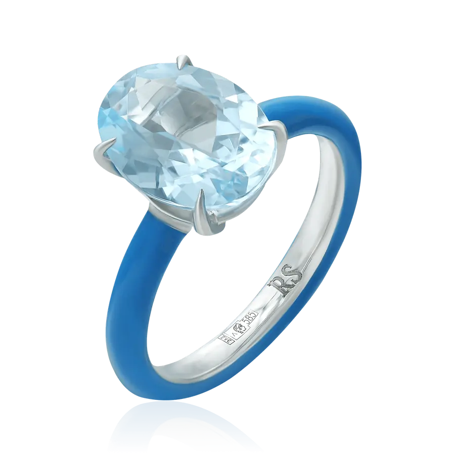 Кольцо с топазом из белого золота 585 пробы, фото № 1