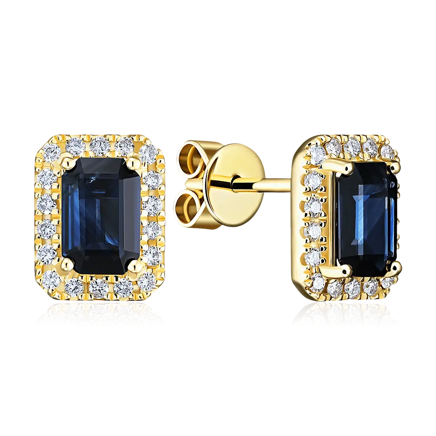 Серьги с сапфиром, бриллиантами из желтого золота 585 пробы, фото № 1