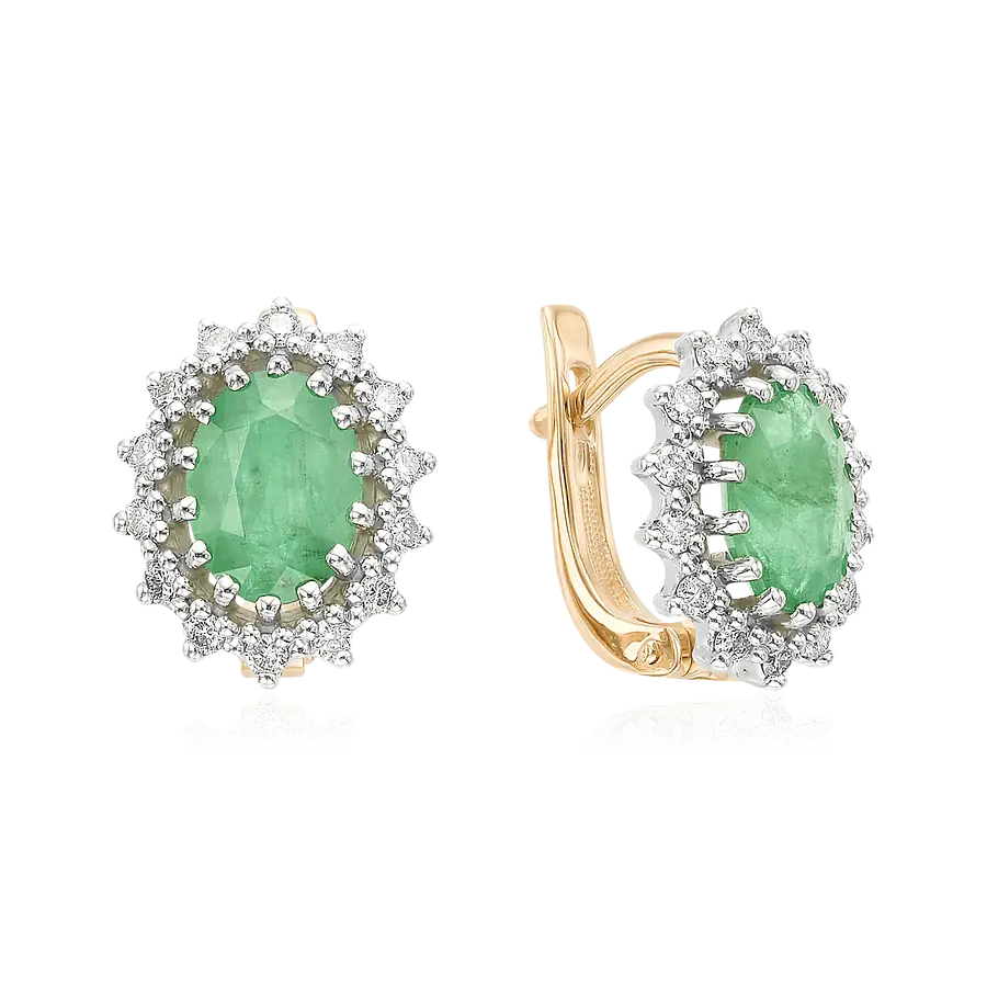 Серьги с бриллиантами, изумрудом из красного золота 585 пробы, фото № 1