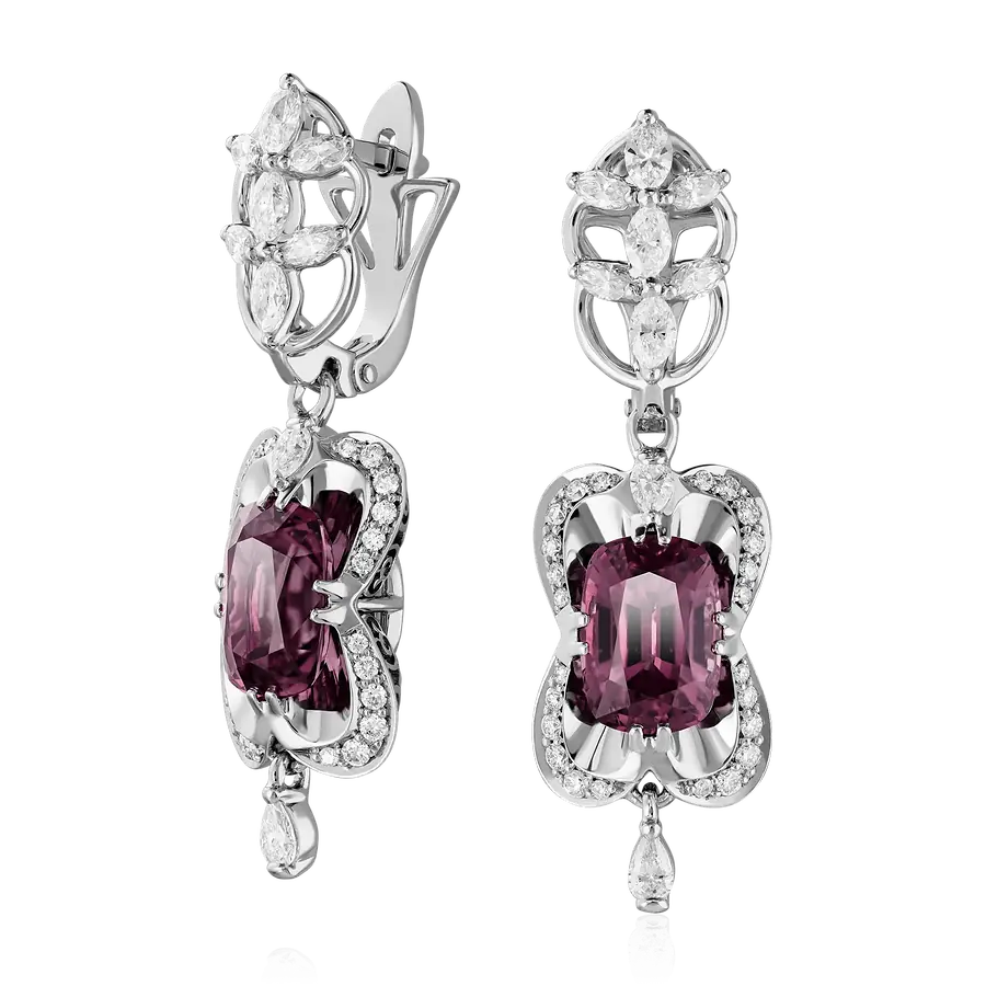 Серьги с шпинелью, бриллиантами из белого золота 750 пробы, фото № 1