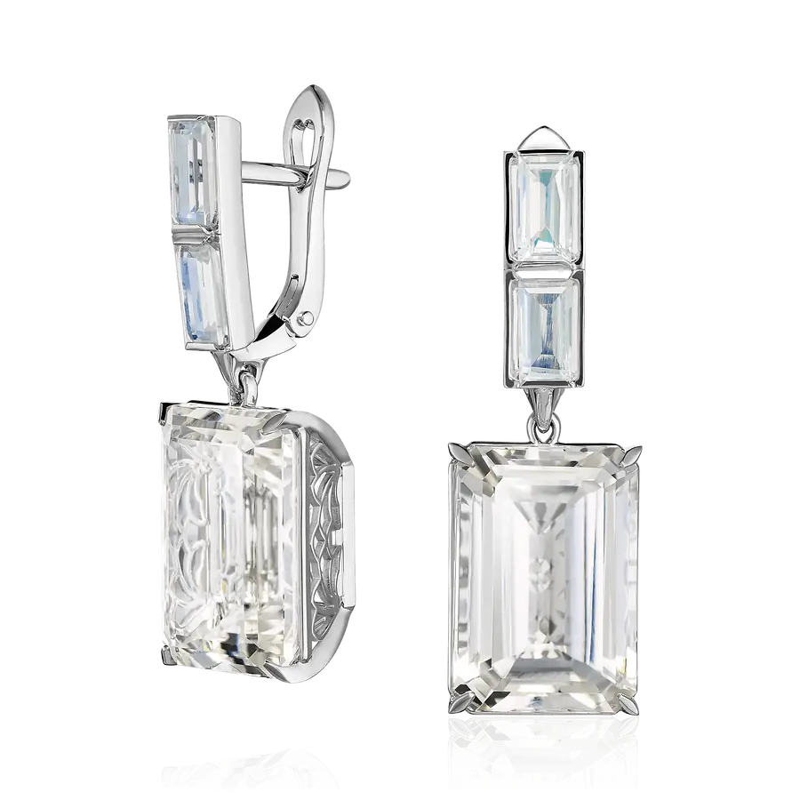 Серьги с данбуритом, лунным камнем из белого золота 585 пробы, фото № 1