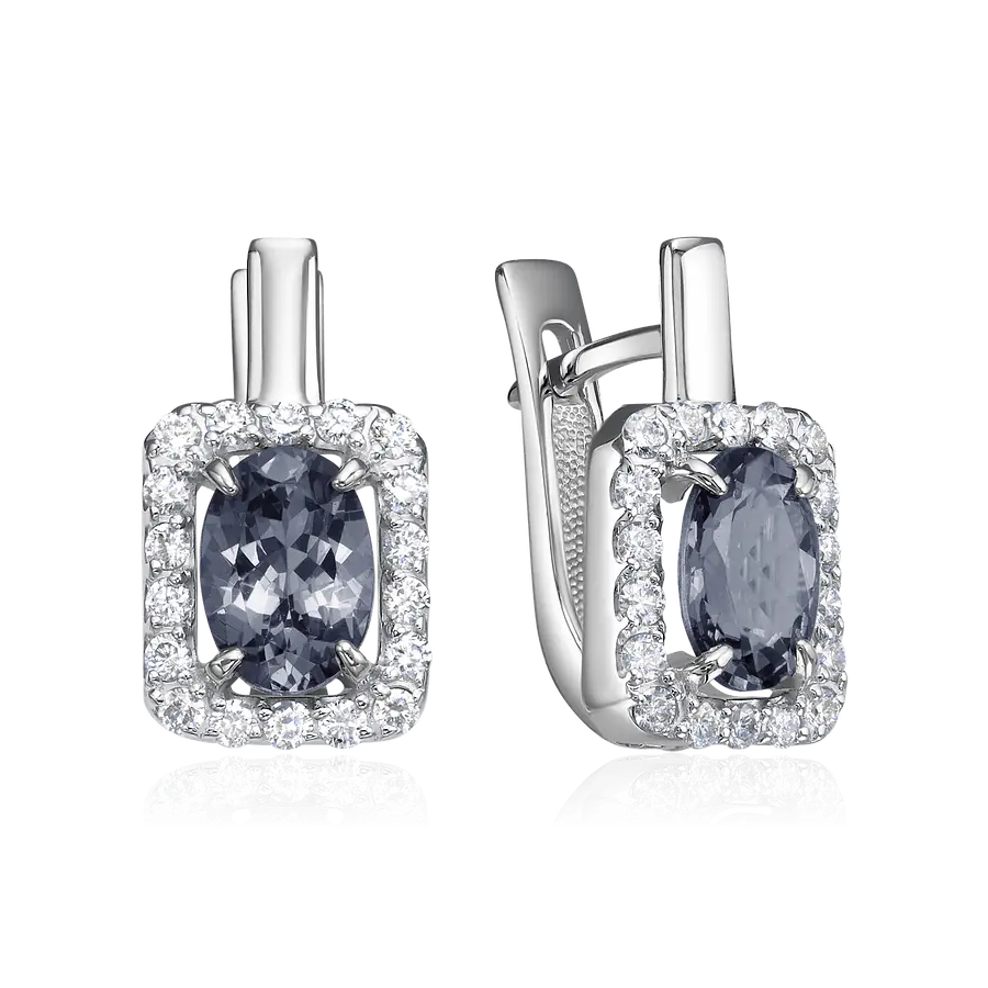 Серьги с шпинелью, бриллиантами из белого золота 585 пробы, фото № 1