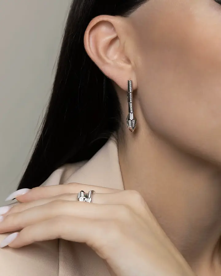 Серьги с изумрудом, бриллиантами из красного золота 585 пробы, фото № 2