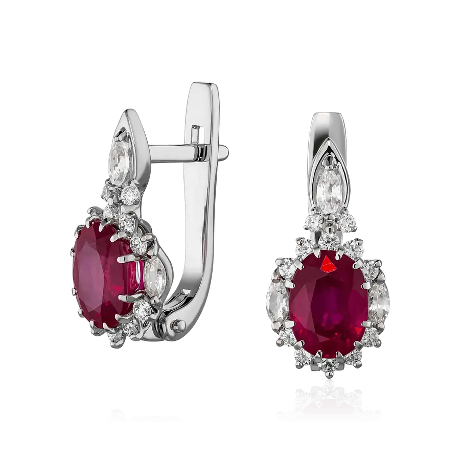 Серьги с рубином, сапфиром, бриллиантами из белого золота 585 пробы, фото № 1