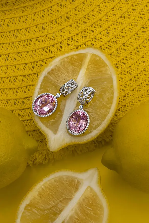 Серьги с морганитами, бриллиантами из белого золота 750 пробы, фото № 5