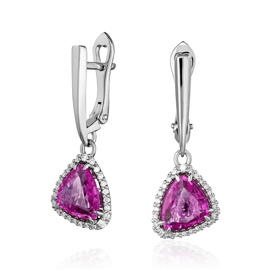 Серьги с сапфиром, бриллиантами из белого золота 750 пробы, фото № 1