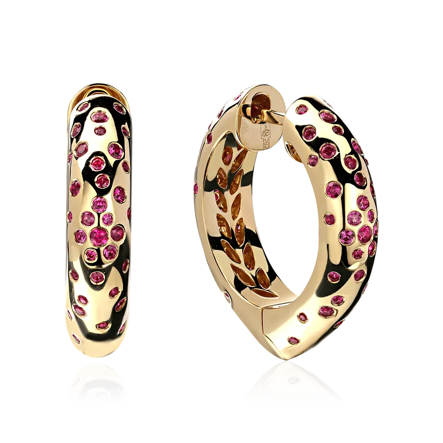 Серьги с рубином из желтого золота 585 пробы, фото № 1