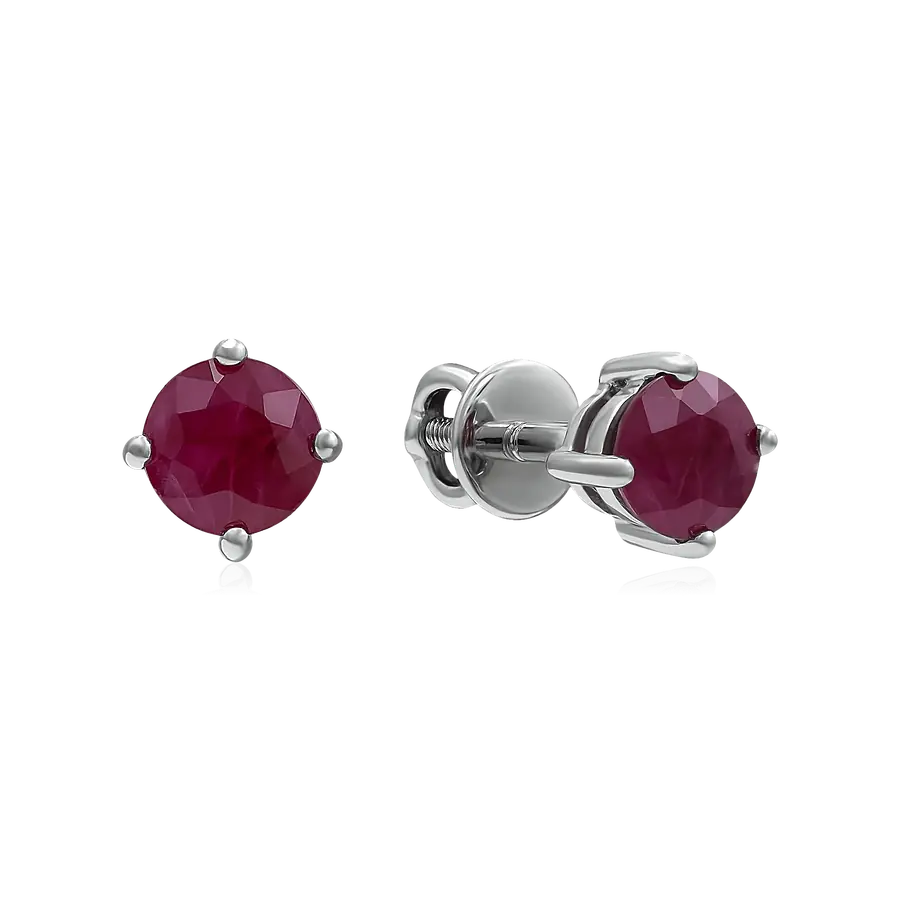 Серьги с рубином из белого золота 585 пробы, фото № 1