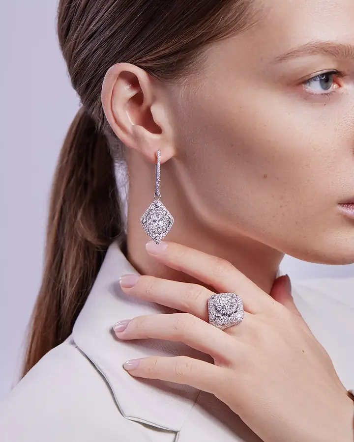 Серьги трансформеры с бриллиантами из белого золота 750 пробы, фото № 2