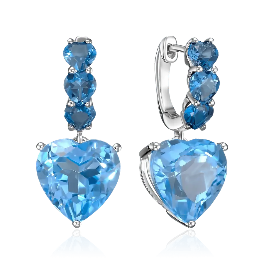 Серьги в огранке сердце с топазом из белого золота 585 пробы, фото № 1