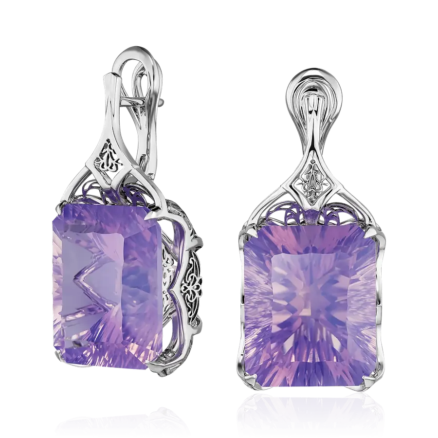 Серьги с аметистом из белого золота 585 пробы, фото № 1