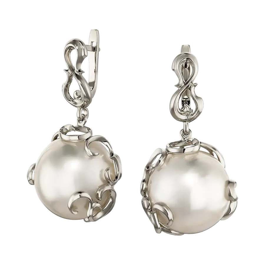 Серьги с жемчугом из белого золота 585 пробы, фото № 2