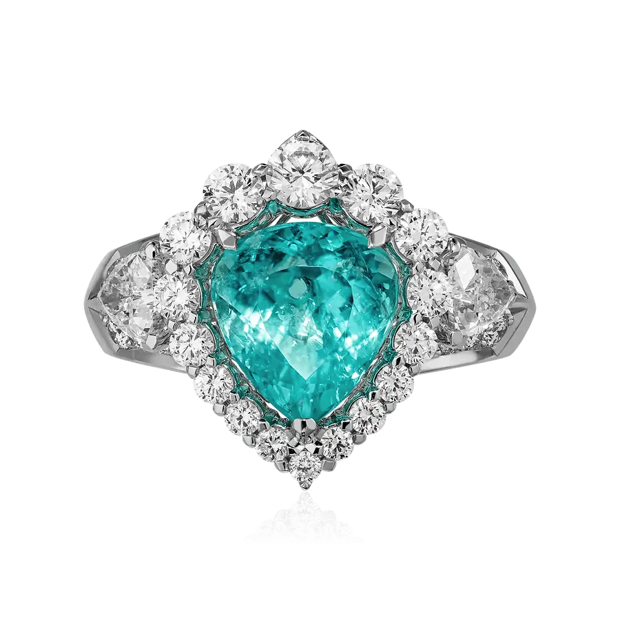 Кольцо с турмалином Параиба, бриллиантами из белого золота 750 пробы, фото № 2