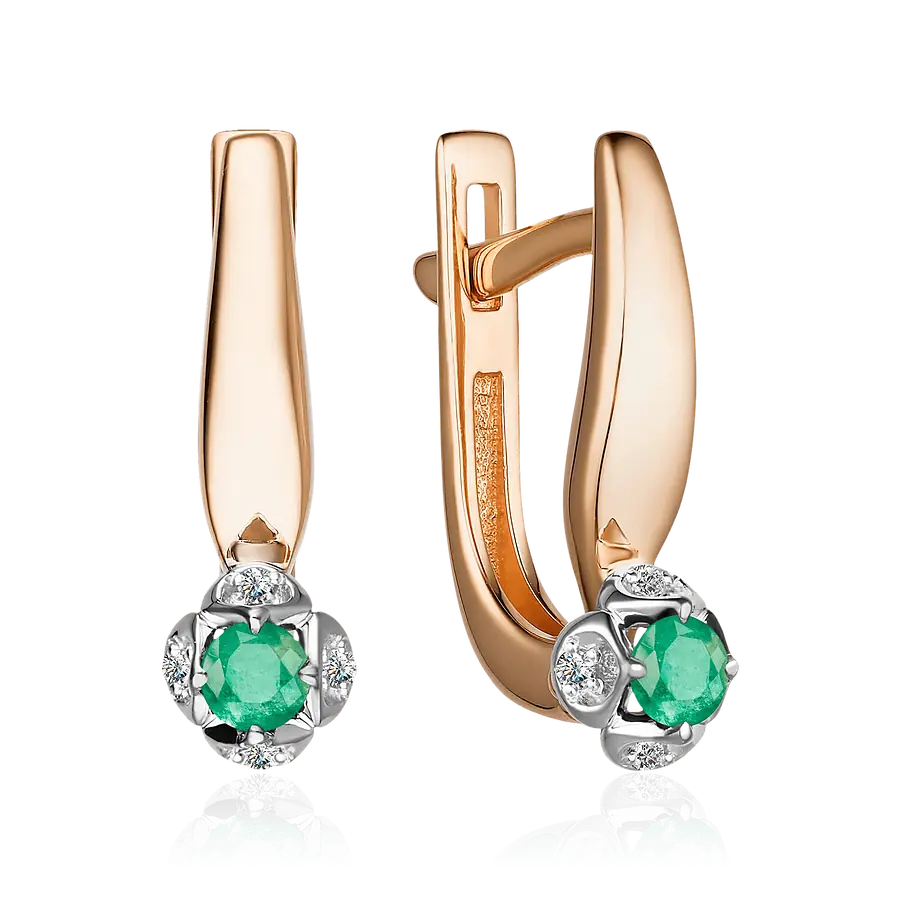 Серьги с бриллиантами, изумрудом из красного золота 585 пробы, фото № 1