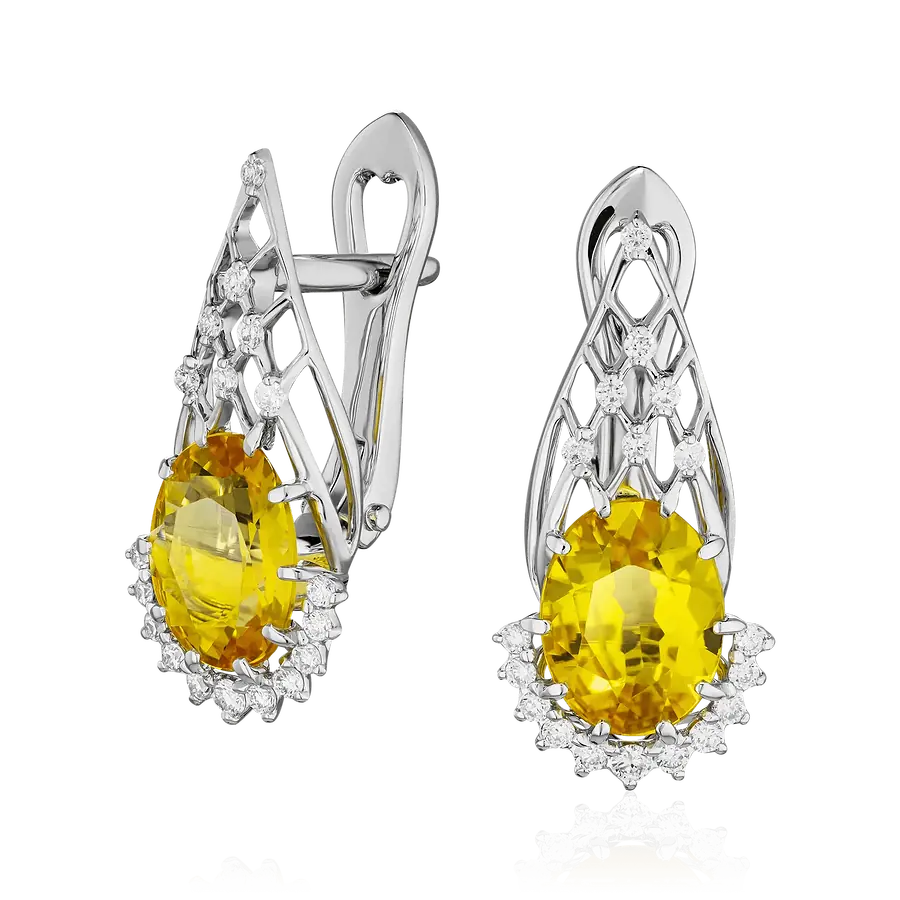 Серьги с сапфиром, бриллиантами из белого золота 750 пробы, фото № 1