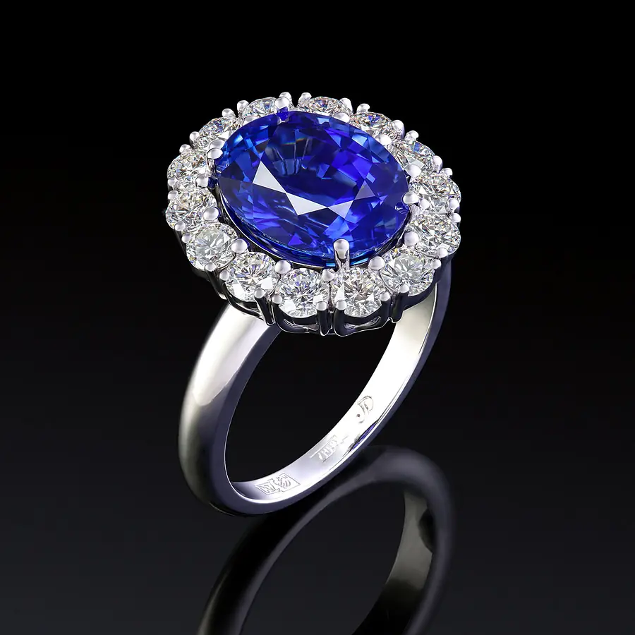 Кольцо с сапфиром Royal Blue, бриллиантами из белого золота 750 пробы, фото № 3