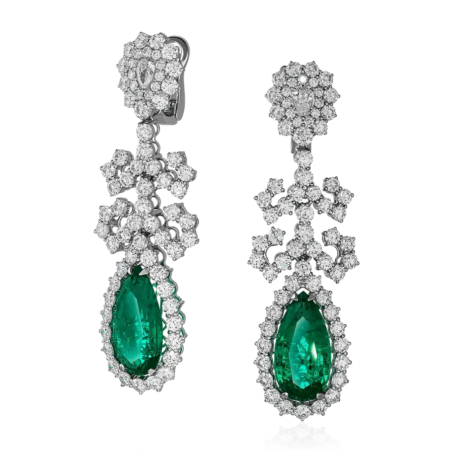 Серьги с бриллиантами, изумрудом из белого золота 750 пробы, фото № 1