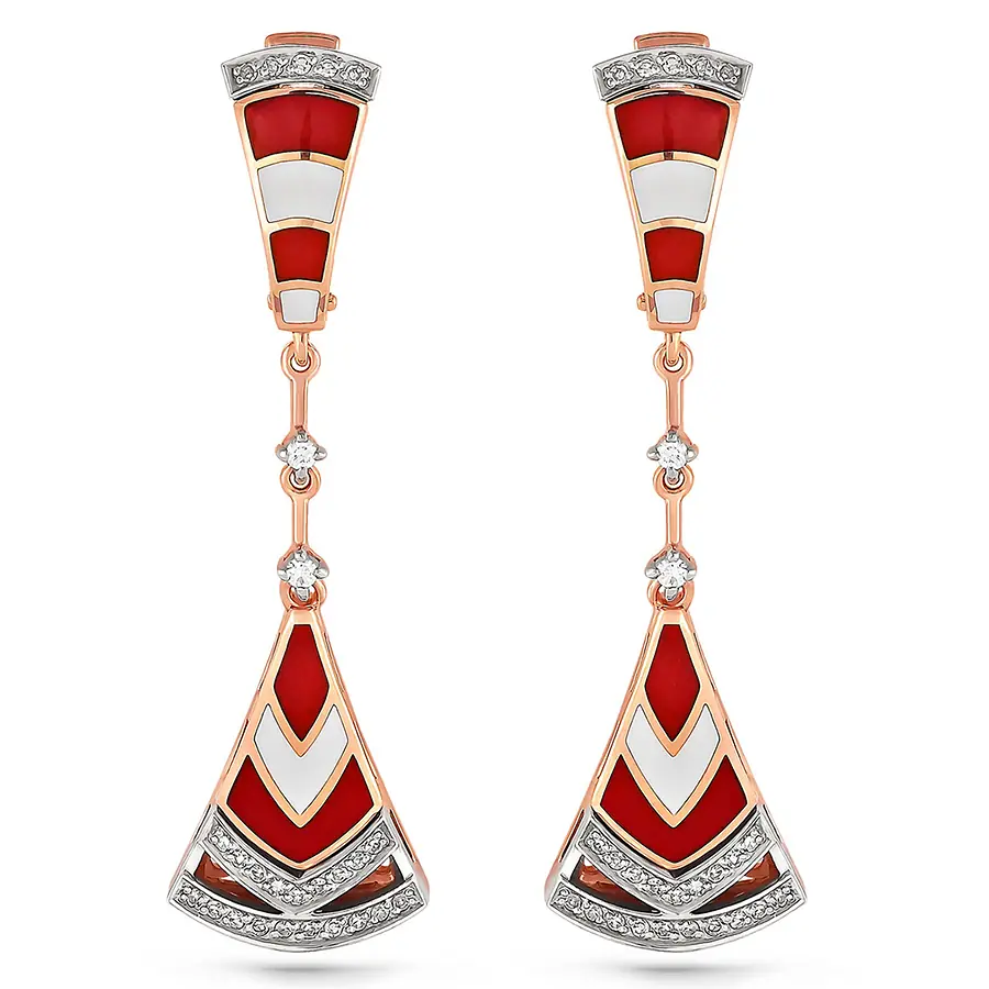 Серьги с бриллиантами из красного золота 585 пробы, фото № 2
