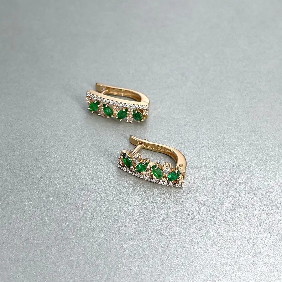 Серьги с бриллиантами, изумрудом из красного золота 585 пробы, фото № 3