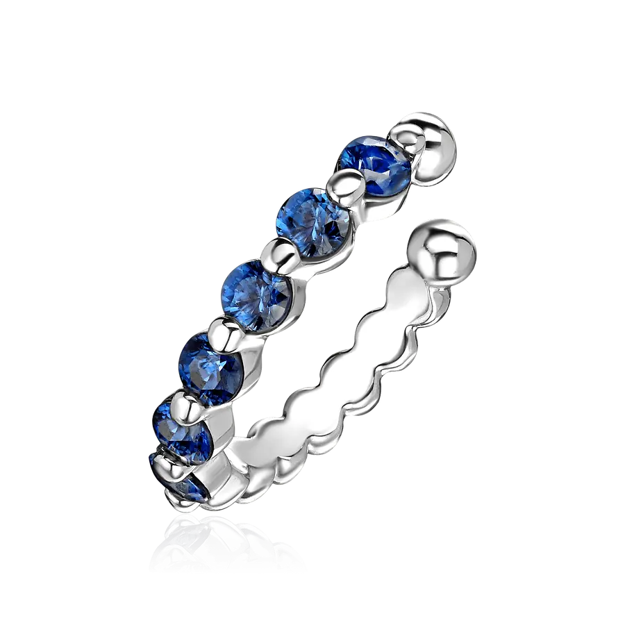 Серьга кафф с сапфиром из белого золота 585 пробы, фото № 1