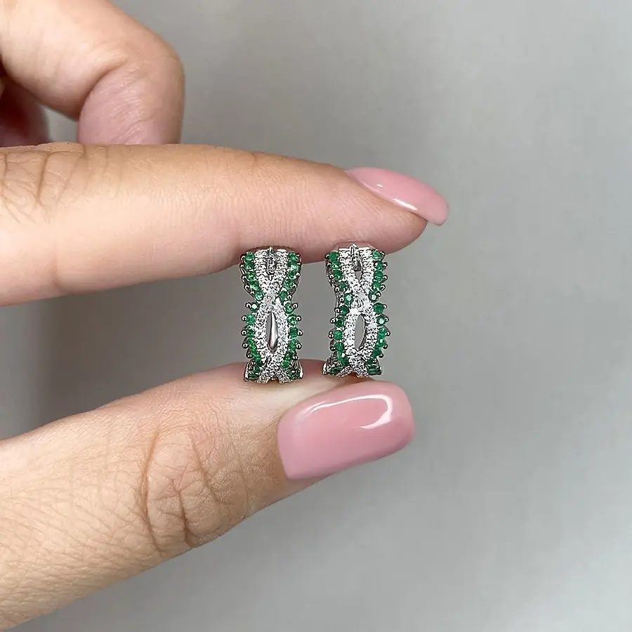 Серьги с бриллиантами, изумрудом из белого золота 585 пробы, фото № 4