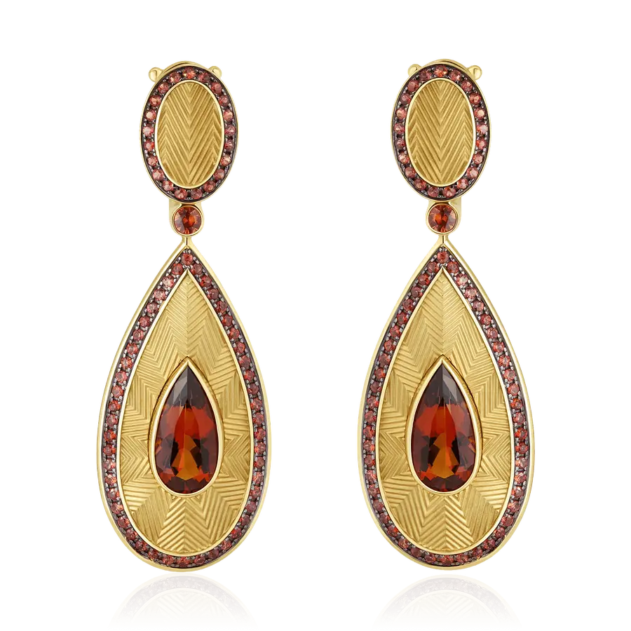 Серьги с сапфиром, цитрином из желтого золота 750 пробы, фото № 1