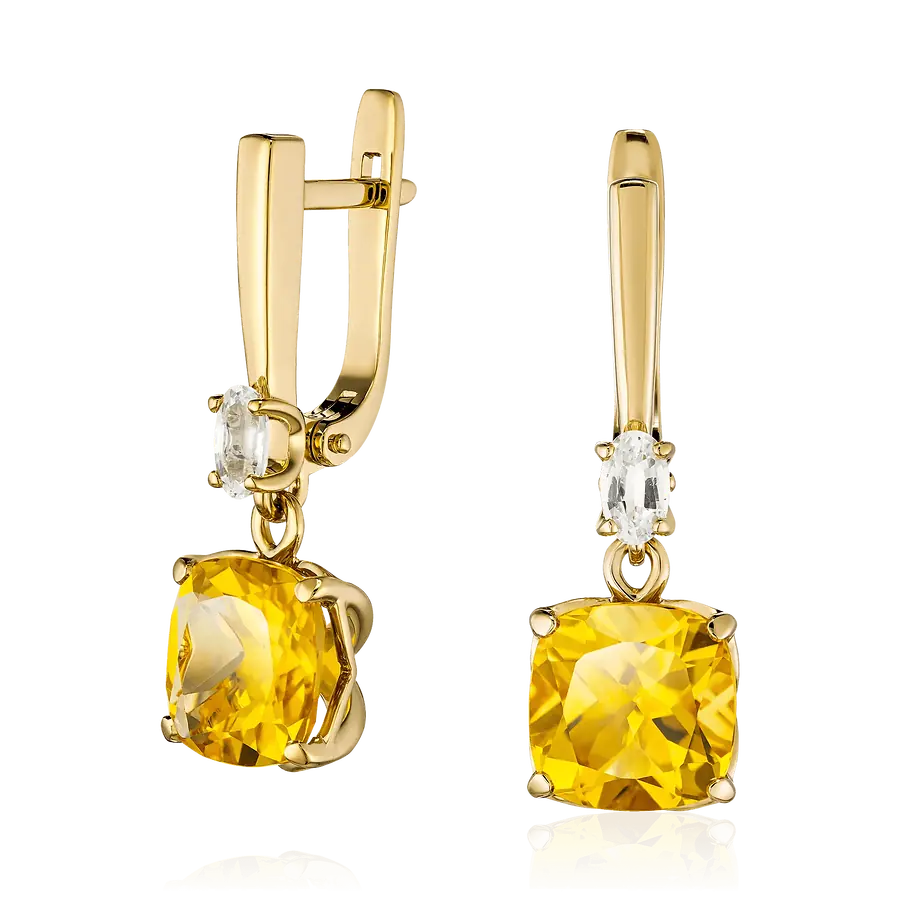 Серьги с сапфиром, цитрином из красного золота 585 пробы, фото № 1