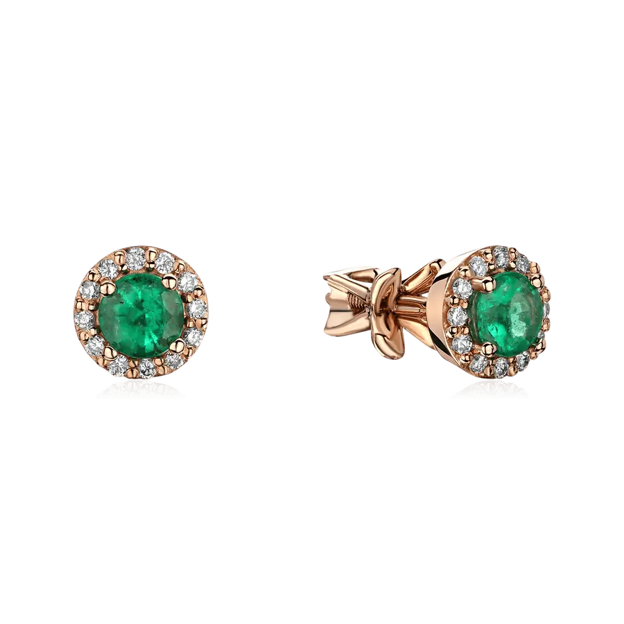 Серьги с бриллиантами, изумрудом из красного золота 585 пробы, фото № 1