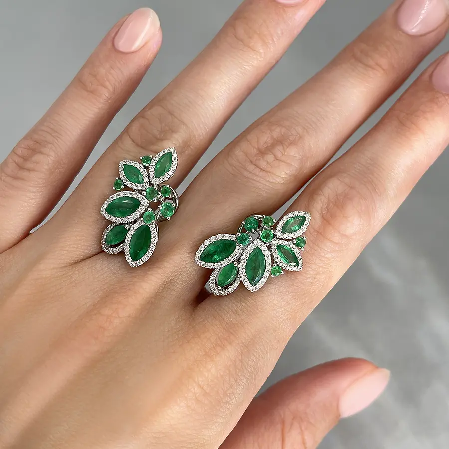 Серьги с изумрудом , бриллиантами из белого золота 585 пробы, фото № 4