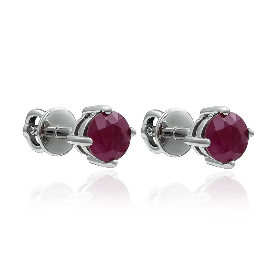 Серьги с рубином из белого золота 585 пробы, фото № 2