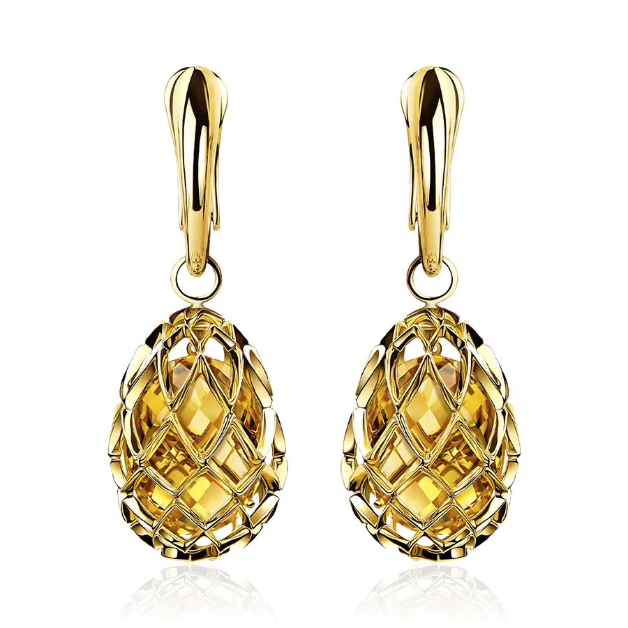 Серьги с цитрином из желтого золота 585 пробы, фото № 1