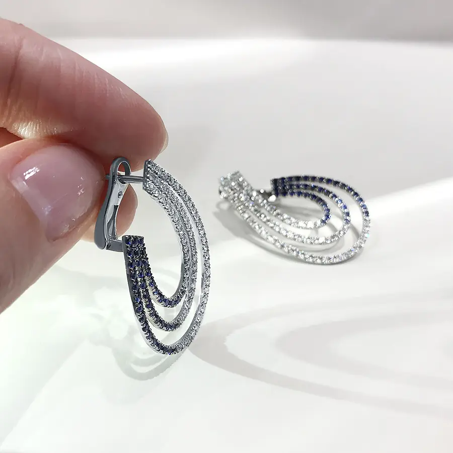 Серьги с сапфиром, бриллиантами из белого золота 750 пробы, фото № 4