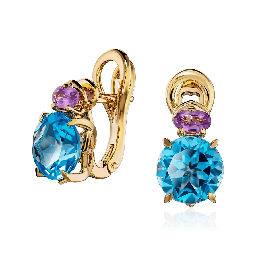 Серьги с топазом, сапфиром из желтого золота 750 пробы, фото № 1