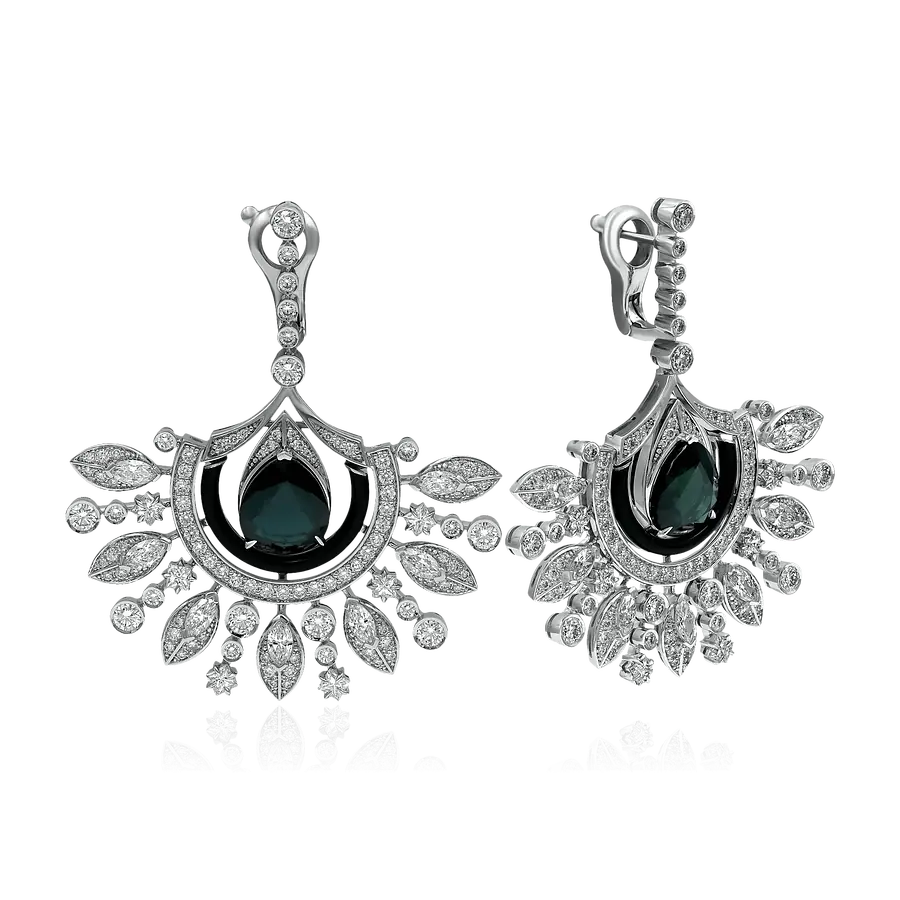 Серьги с сапфиром, бриллиантами из белого золота 750 пробы, фото № 1
