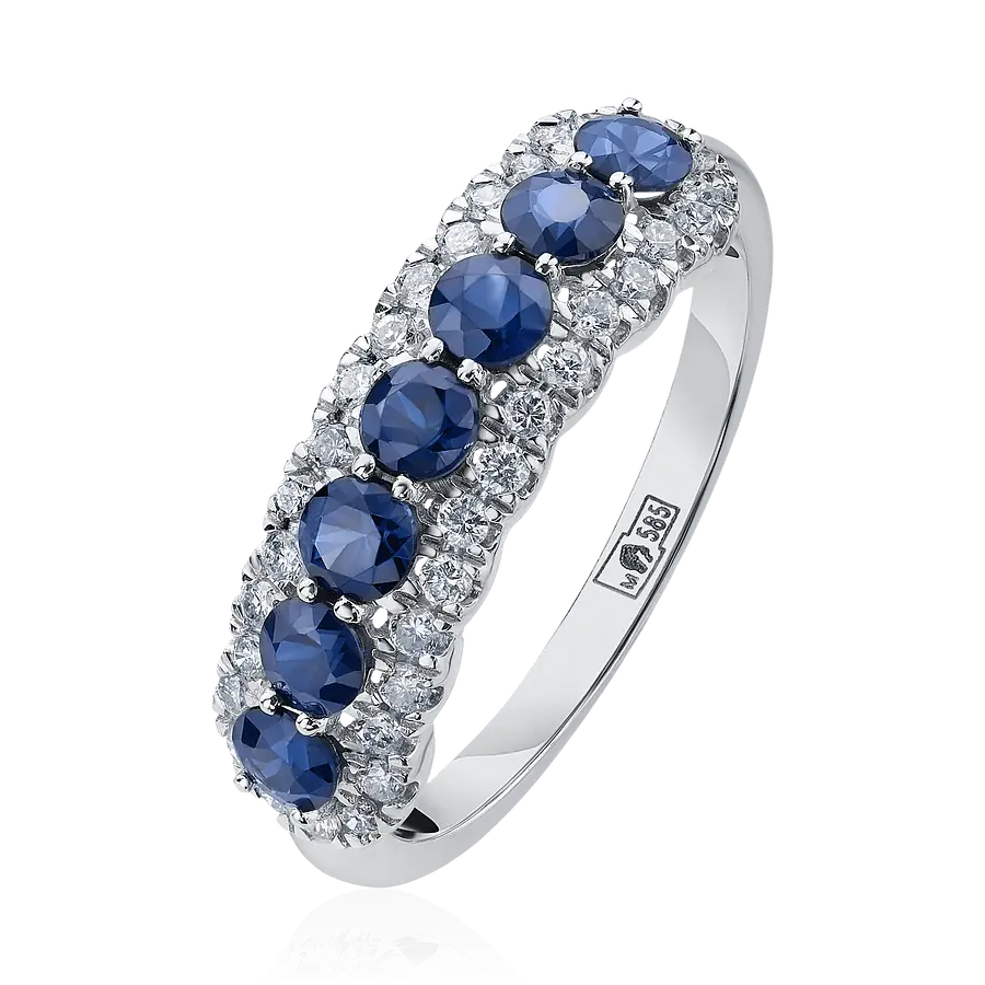 Кольцо с сапфиром из белого золота 585 пробы, фото № 1