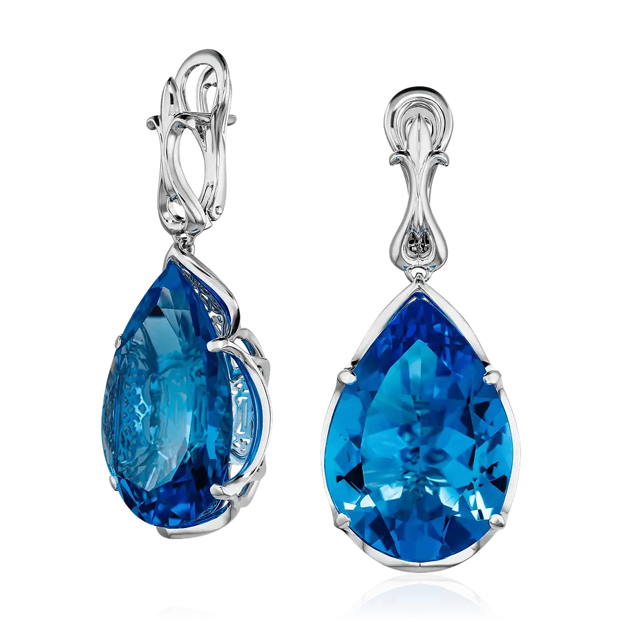 Серьги с топазом из белого золота 585 пробы, фото № 1