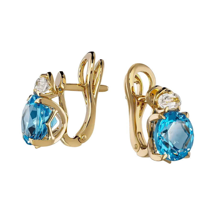 Серьги с топазом, сапфиром из желтого золота 750 пробы, фото № 2