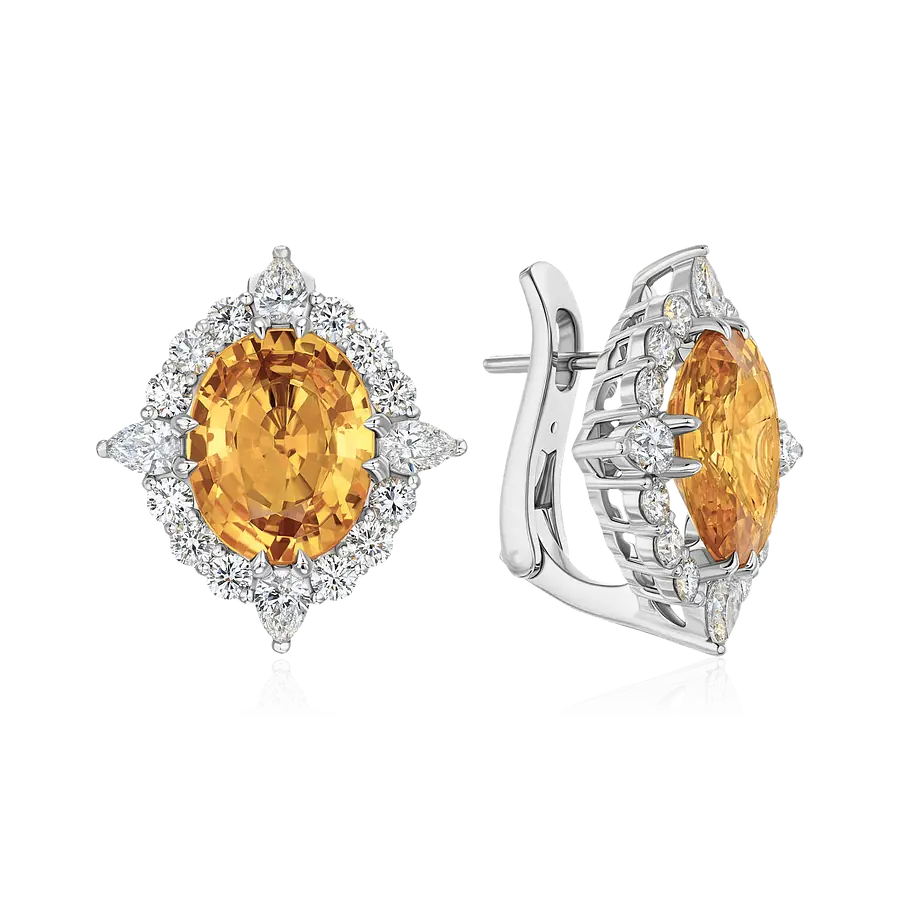 Серьги с сапфиром, бриллиантами из белого золота 585 пробы, фото № 1