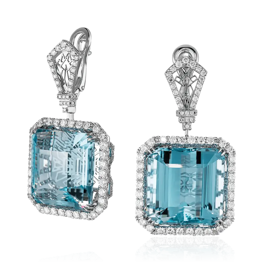 Серьги с аквамарином, бриллиантами из белого золота 750 пробы, фото № 1