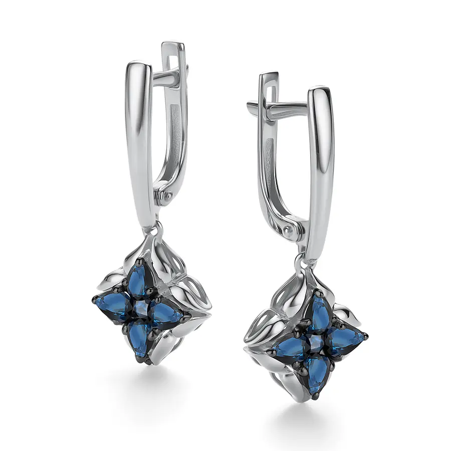 Серьги с сапфиром из белого золота 585 пробы, фото № 2