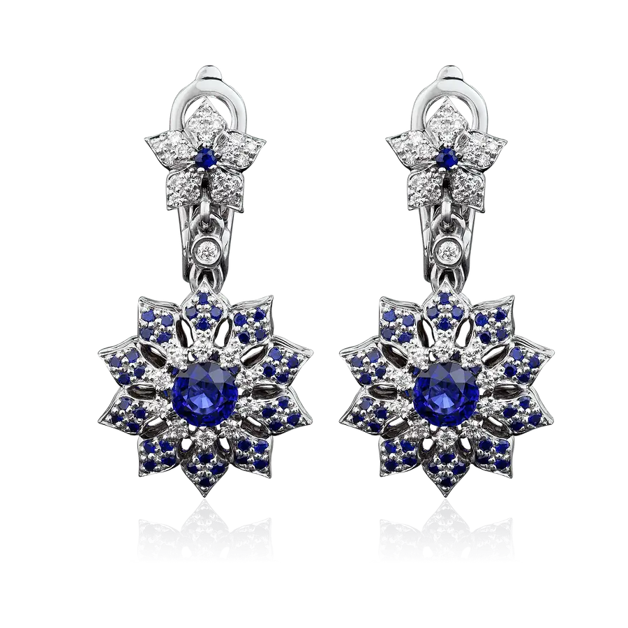 Серьги с сапфирами и бриллиантами из белого золота 750 пробы, фото № 1