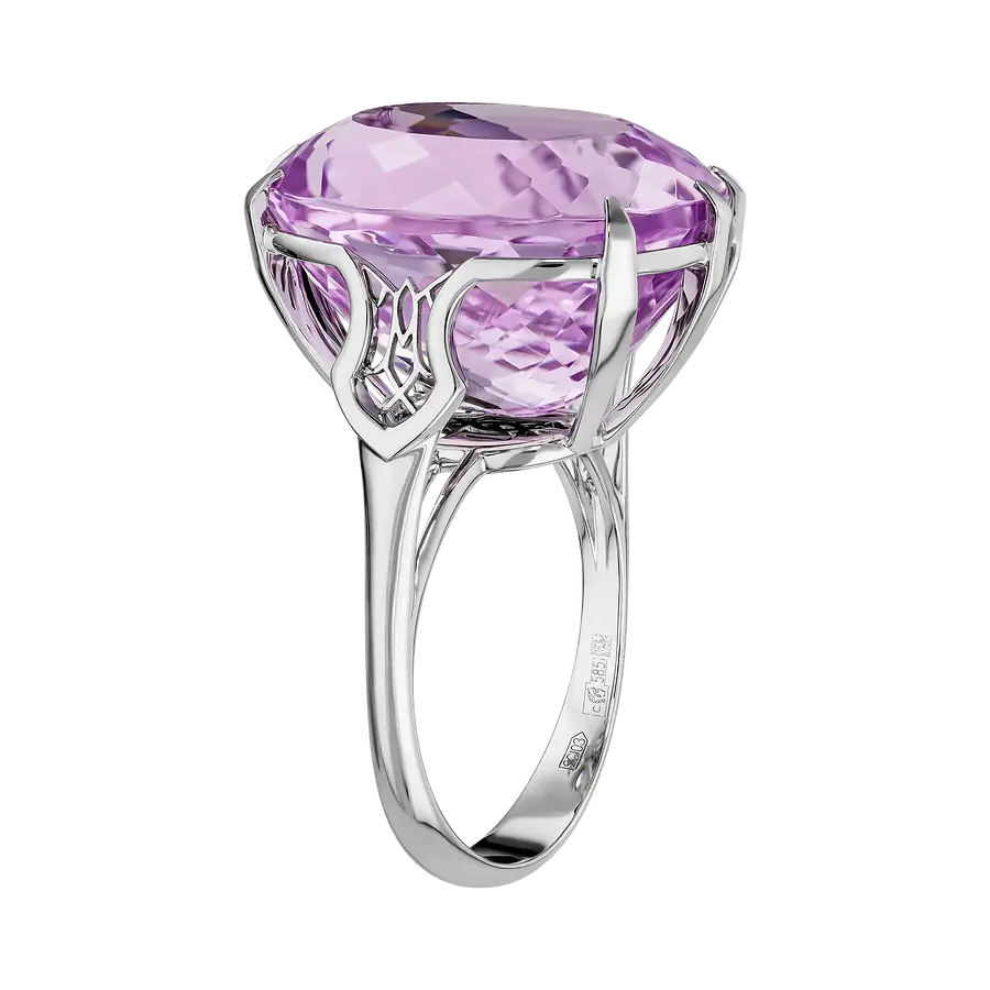 Кольцо с кунцитом из белого золота 585 пробы, фото № 3