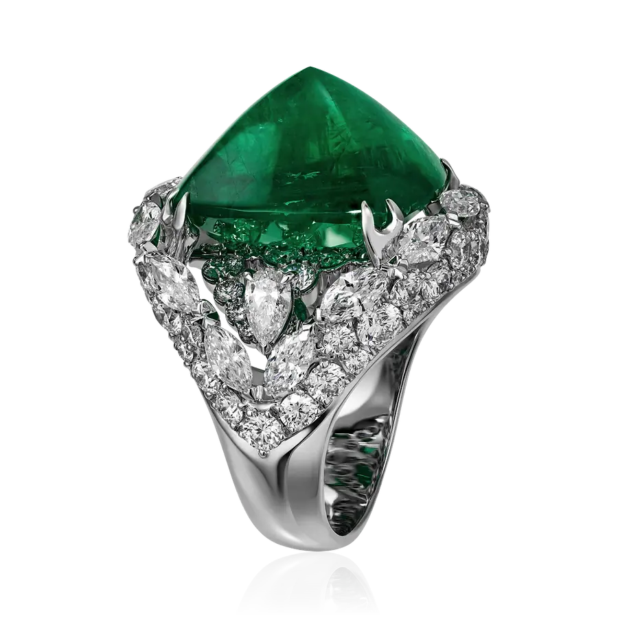 Кольцо с изумрудом, бриллиантами из белого золота 750 пробы, фото № 4