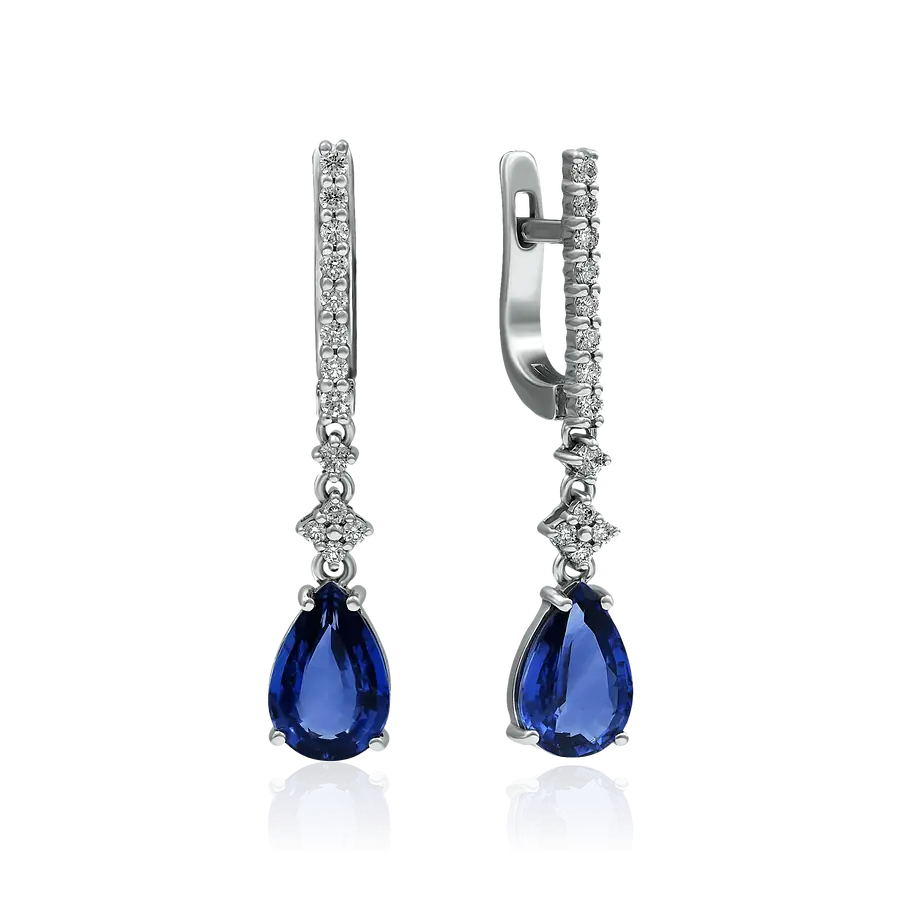 Серьги с сапфиром, бриллиантами из белого золота 750 пробы, фото № 1