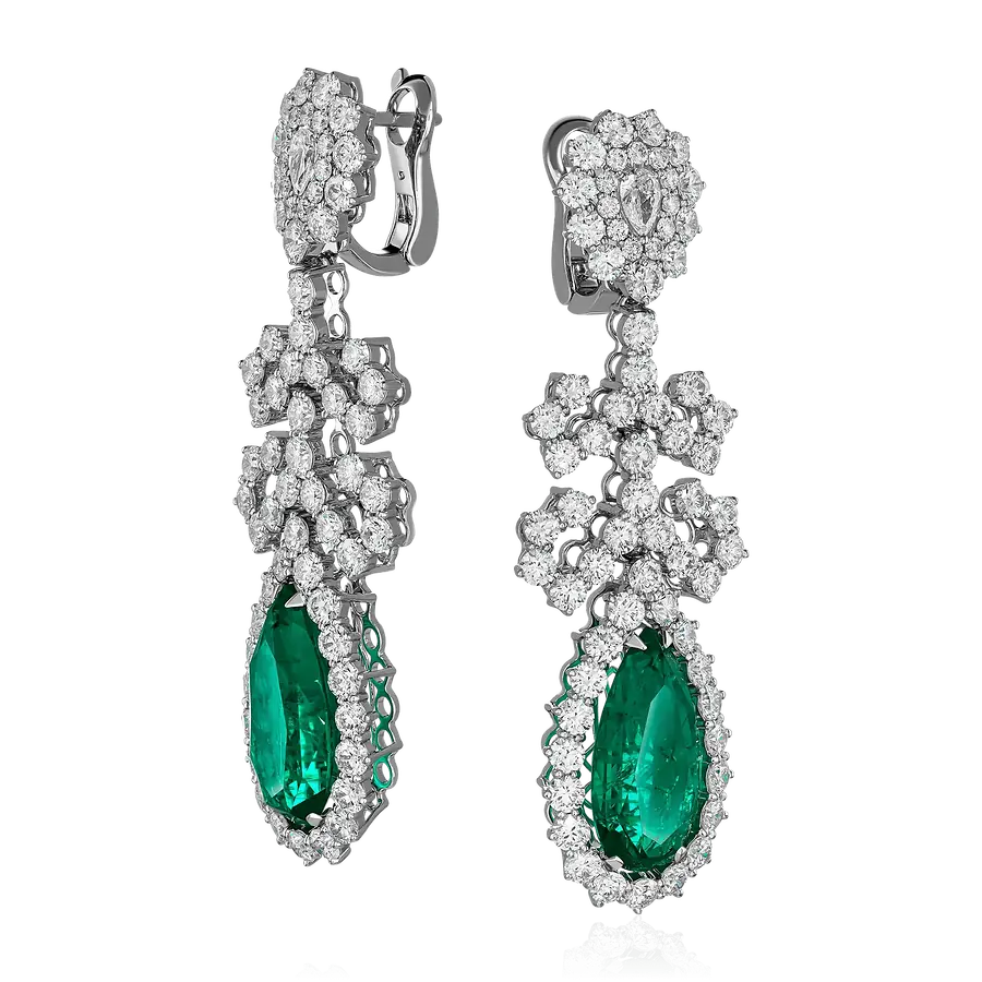 Серьги с бриллиантами, изумрудом из белого золота 750 пробы, фото № 2