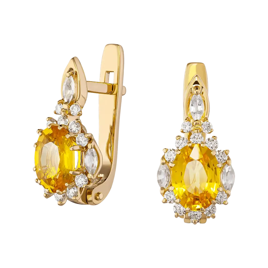 Серьги с сапфиром, бриллиантами из желтого золота 750 пробы, фото № 3