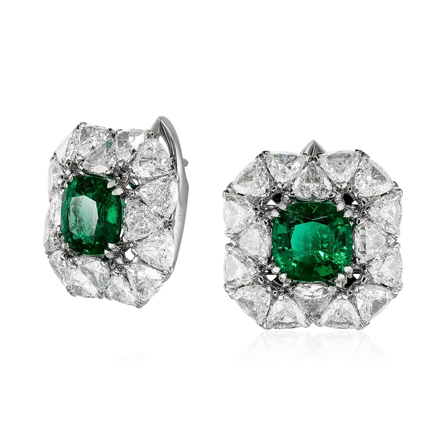 Серьги с изумрудом, бриллиантами из белого золота 750 пробы, фото № 1